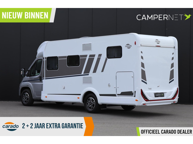 Carado T448 140pk Automaat | Pro + Pakket | Lengtebedden | Luifel | Grote garage | Hefbed | Nieuw uit voorraad leverbaar |Panoramaraam foto: 1